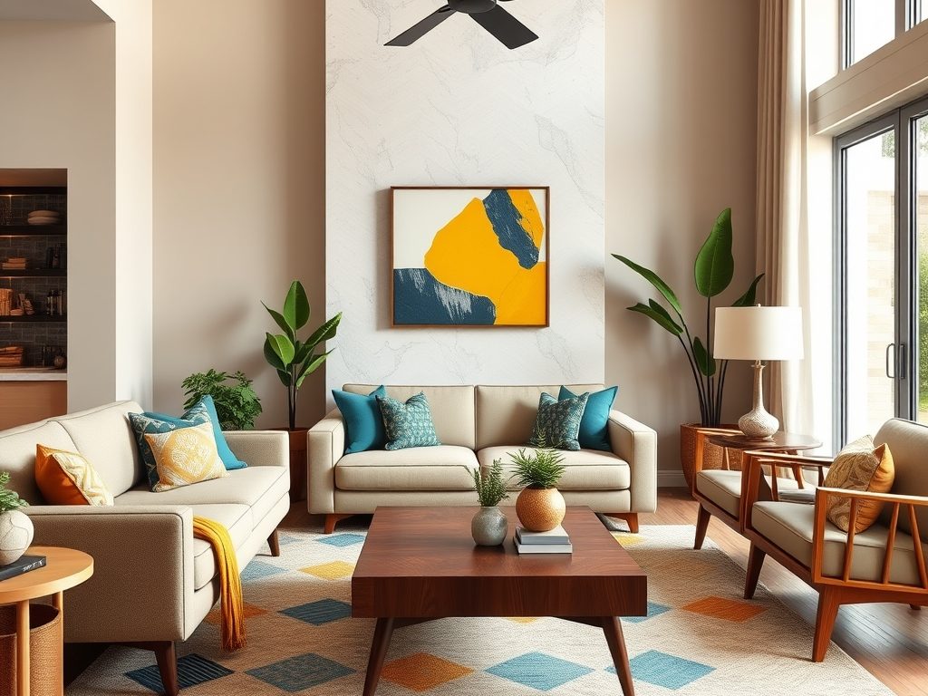 Styl mid-century modern: jak łączyć naturalne barwy z wyrazistymi akcentami w aranżacji wnętrz